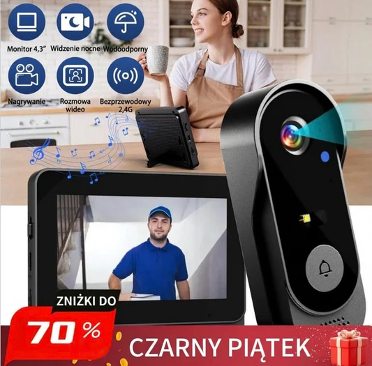 Bezprzewodowy dzwonek do drzwi 1080P z szerokokątną kamerą 170° – wodoodporny, z funkcją noktowizora