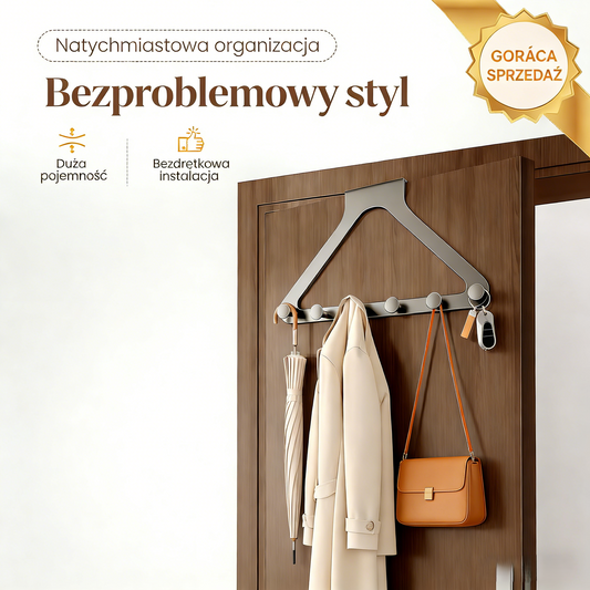 Wieszak na drzwi z 6 hakami bez potrzeby wiercenia 🚪✨🛠️❌