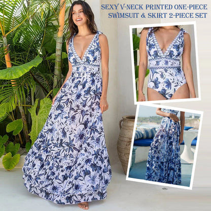 Kostium kąpielowy z dekoltem w serek i spódnicą