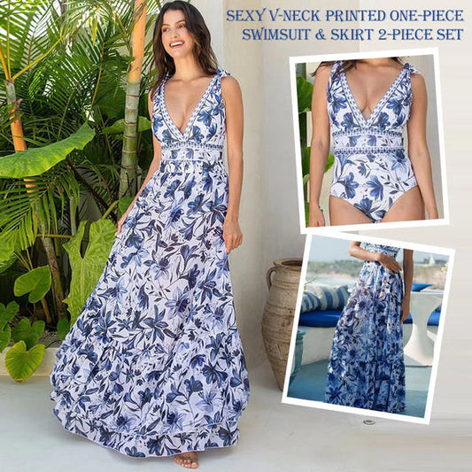 Kostium kąpielowy z dekoltem w serek i spódnicą