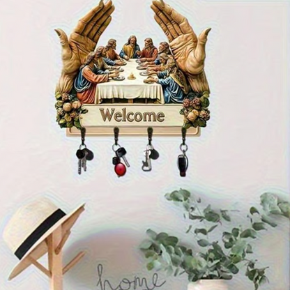 Dekoracyjny drewniany wieszak ścienny na klucze
