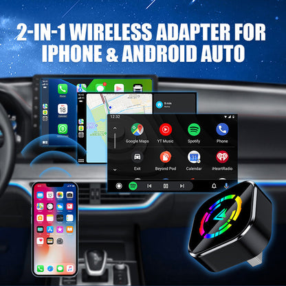 Adapter bezprzewodowy 2 w 1 do iPhone'a i Android Auto — kompatybilny z systemami łączności samochodowej
