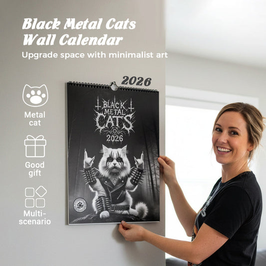 Kalendarz z metalowym kotem Black Cat na 2026 rok z podstawką 🐱