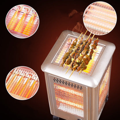 🍢Przenośny grzejnik elektryczny z 5 stronami i górną częścią z grillem do grillowania