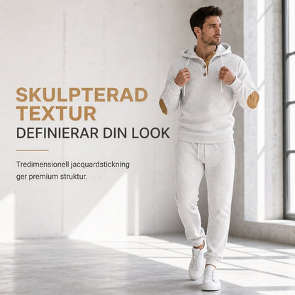 🔥Fri frakt✈️2-delat jacquard-träningsset för herrar – avslappnad hoodie med matchande joggingbyxor, bekvämt och snyggt för hösten och vintern 👕