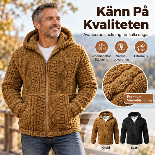 Herr jacquard-sherpa-jacka med dragkedja och huva
