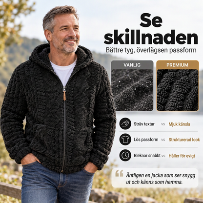Herr jacquard-sherpa-jacka med dragkedja och huva