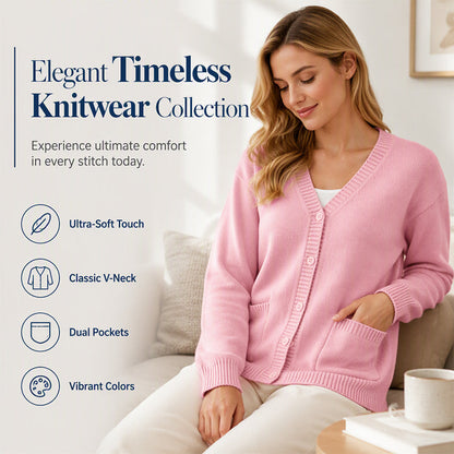 ✨ Mjuk stickad damkofta 🧶 med knäppning, elegant och mångsidig för vardagsbruk och på kontoret ✨