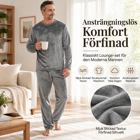 🛌Tvådelat flanellset herr – mjuk borstad velour med rak passform✨