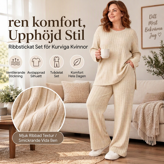 👚 Set för kvinnor med ribbstickad topp med sidspricka och byxor – mjukt, bekvämt och mångsidigt, perfekt för vardag och höst! ✨