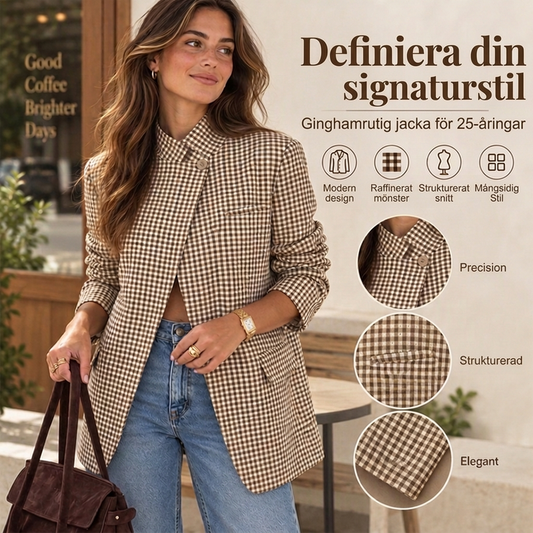 🧥 Snygg brun jacka med litet rutigt mönster för damer – bekväm, stilren och mångsidig, perfekt för höst och vinter, nu till halva priset! ✨