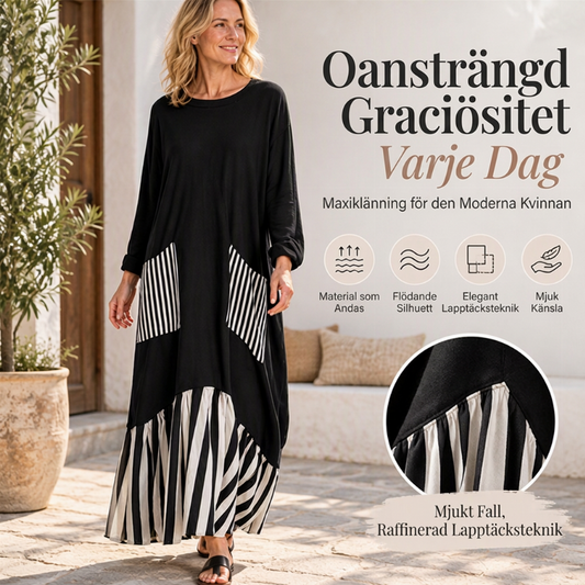 ⏰ Sista dagen i rean – 50 % RABATT ✨Lång maxiklänning med långa ärmar i patchwork med ränder för damer