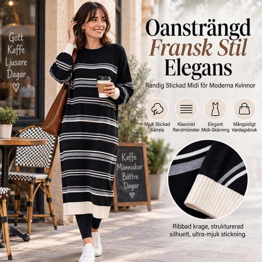 ✨ Långärmad, randig stickad tröjklänning för dam: lätt att bära, avslappnad stil 🧶